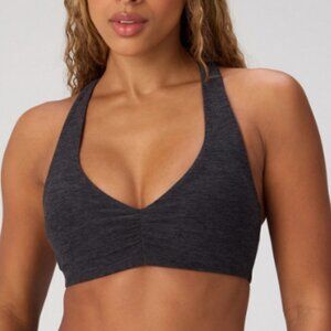 Fabletics HeatherFlex Ruched Bra in Black Heather